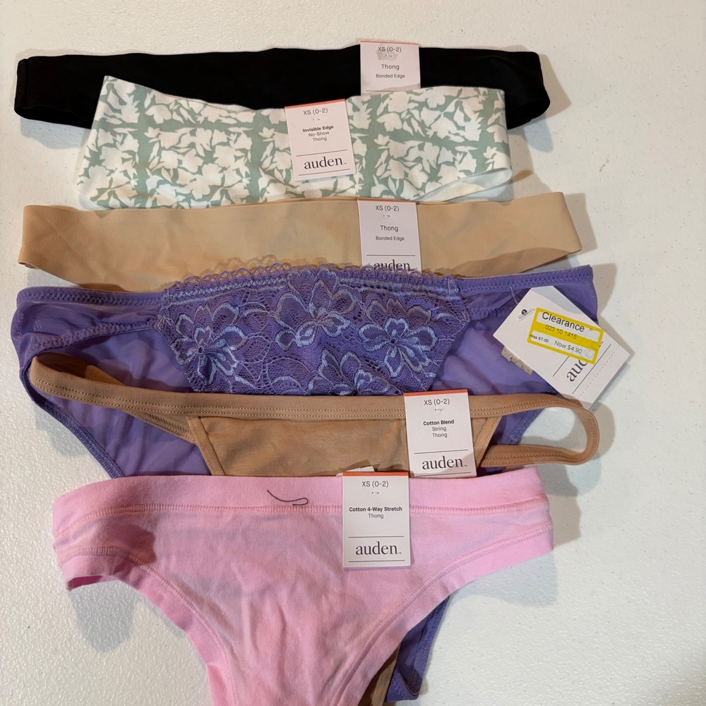 Auden Womens Thong Underwear Bundle 6 Pack XS 0-2 Cotton Lace No-Show